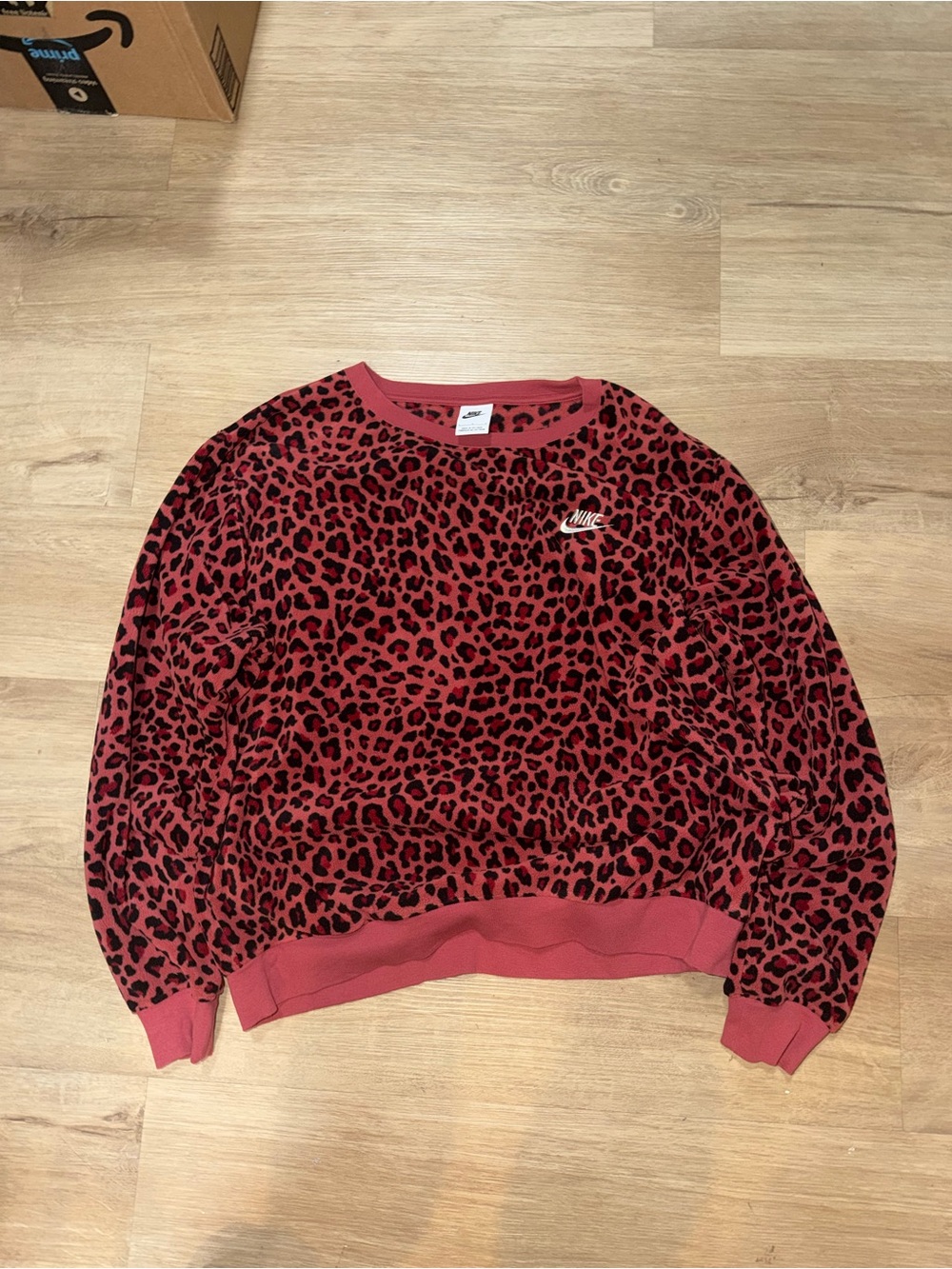 Nike Women's Raspberry Red Leopard Crewneck Sweatshirt